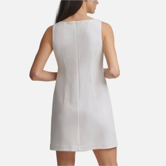 BRAND NEW PAPPAGALLO SLEEVELESS TEXTURED KNIT METALLIC GOLD LACE F TRIM DRESS - Picture 14 of 14